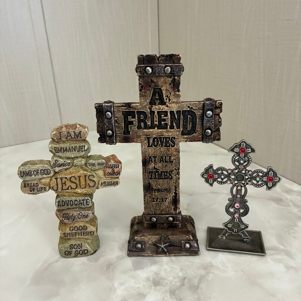 Lot of 3 Crosses Jesus Christ pebble